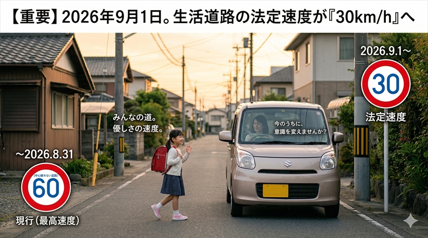 2026年9月1日から「生活道路の法定速度が30km/hに」変わる