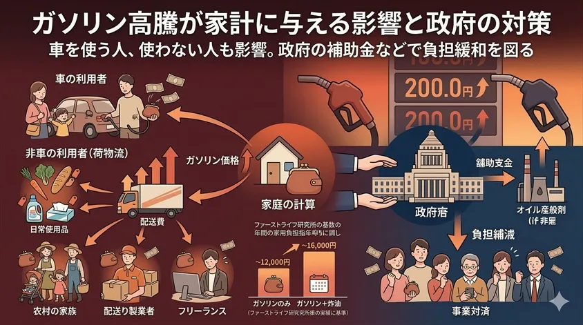 ガソリン高騰が家計に与える影響と政府の対策