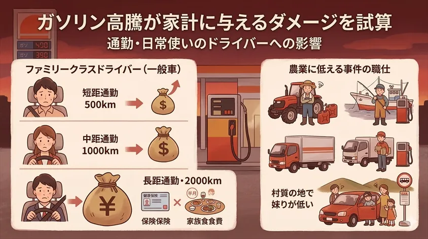 ガソリン高騰が家計に与えるダメージを試算