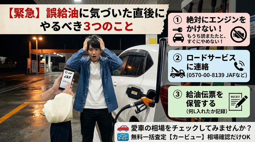 【緊急】誤給油に気づいた直後にやるべき3つのこと