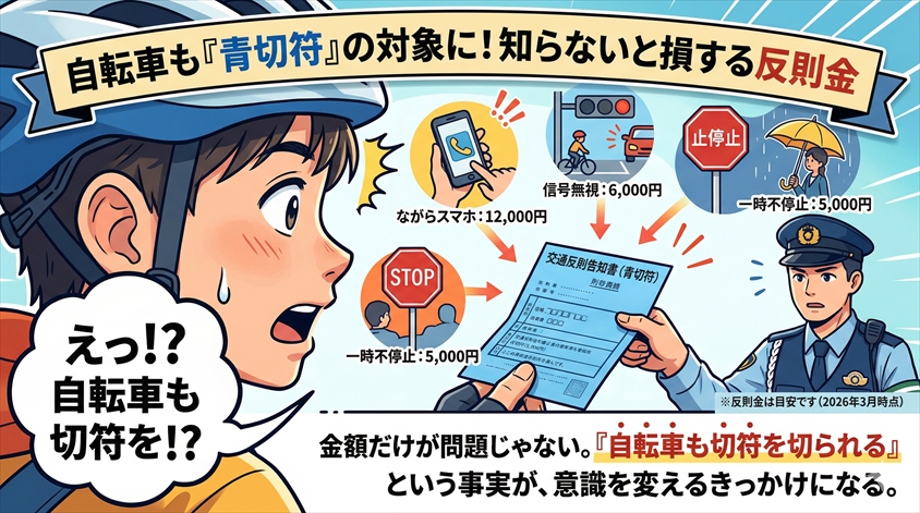 青切符の対象となる違反行為と反則金一覧