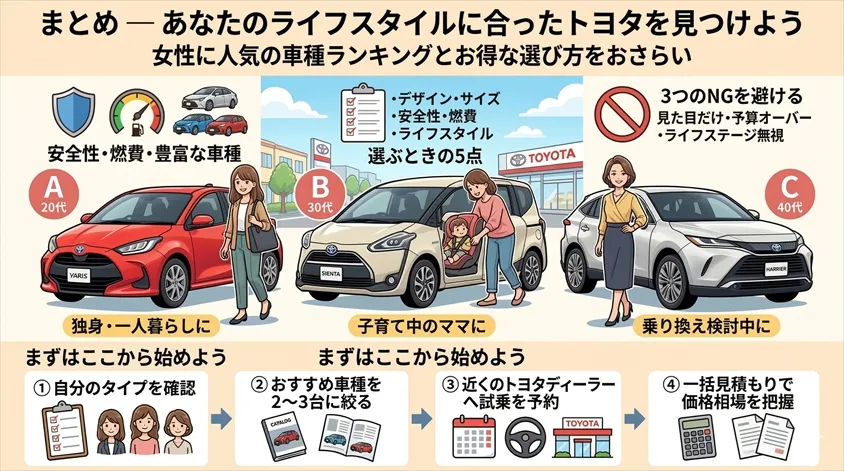 まとめ — あなたのライフスタイルに合ったトヨタを見つけよう