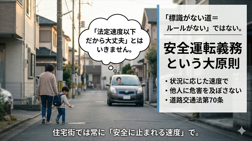 「標識がない道=ルールがない」ではない。安全運転義務という大原則