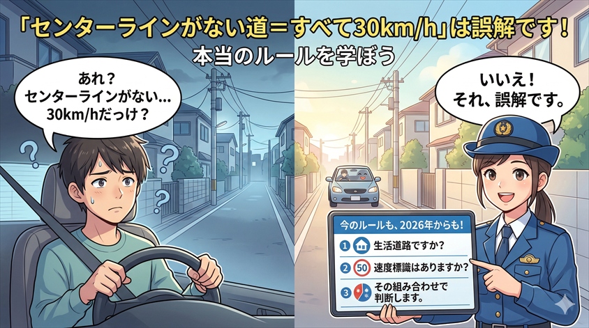 「センターラインがない道=すべて30km/h」は誤解です