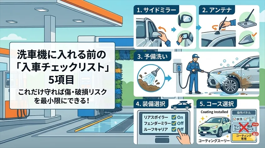 洗車機に入れる前の「入車チェックリスト」5項目