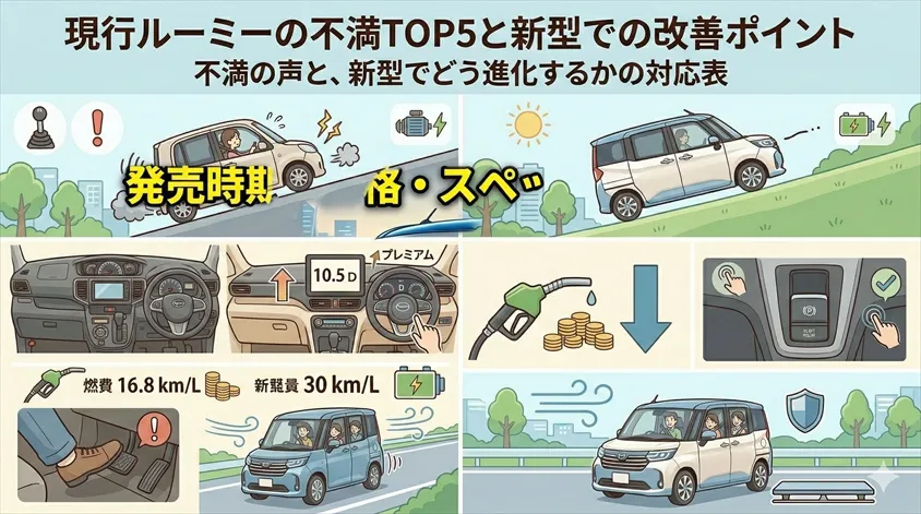 現行ルーミーの不満TOP5と新型での改善ポイント