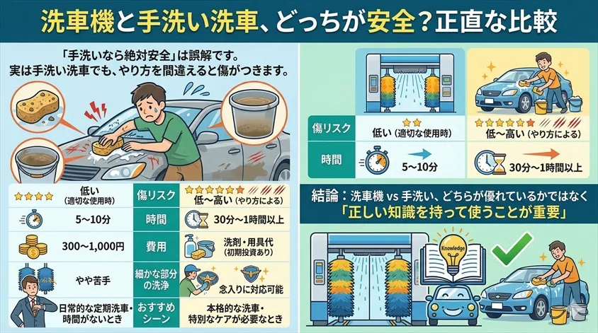 洗車機と手洗い洗車、どっちが安全？正直な比較