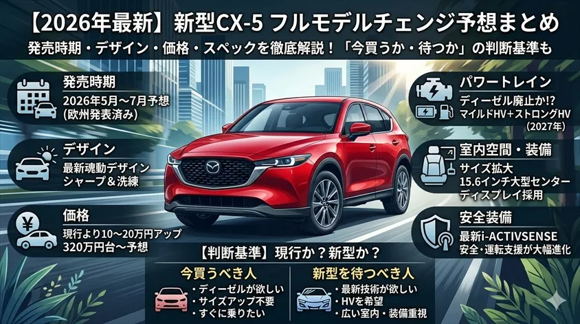【2026年最新】新型CX-5 フルモデルチェンジ予想まとめ｜発売時期・デザイン・価格・スペックを徹底解説