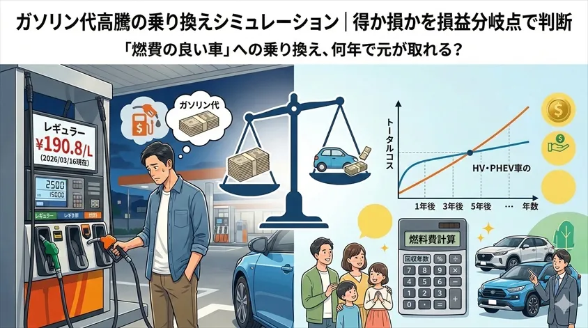 ガソリン代高騰の乗り換えシミュレーション｜得か損かを損益分岐点で判断