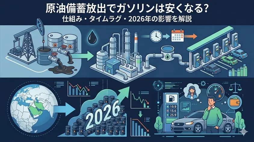 原油備蓄放出でガソリンは安くなる？仕組み・タイムラグ・2026年の影響を解説