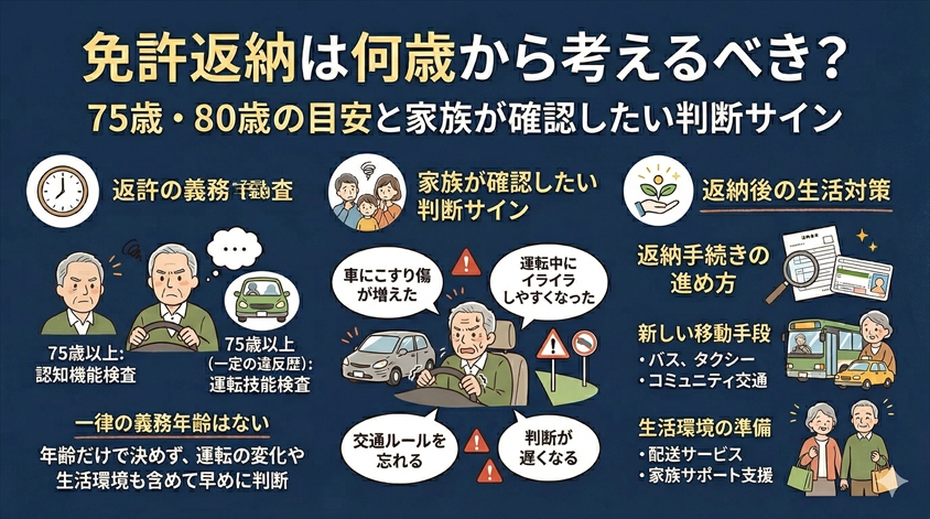 免許返納は何歳から考えるべき？75歳・80歳の目安と家族が確認したい判断サイン