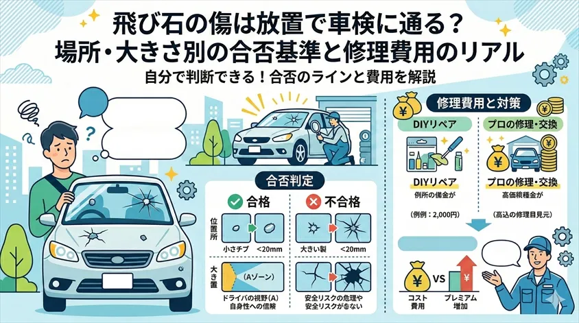 飛び石の傷は放置で車検に通る?場所・大きさ別の合否基準と修理費用のリアル