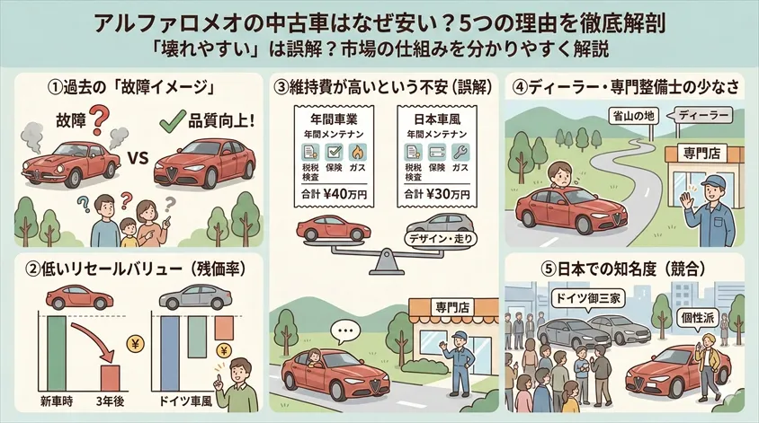 アルファロメオの中古車はなぜ安い?5つの理由を徹底解剖