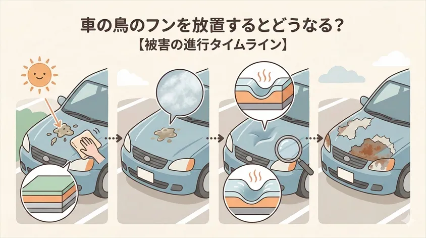 車の鳥のフンを放置するとどうなる？【被害の進行タイムライン】