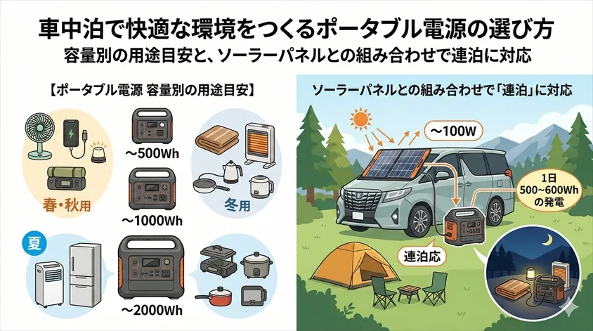 車中泊で快適な環境をつくるポータブル電源の選び方