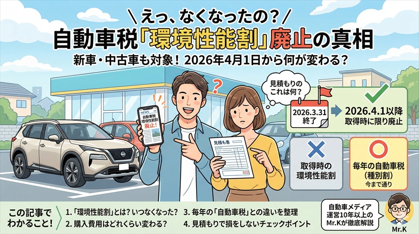 自動車税の環境性能割が廃止!新車も中古車も対象?徹底解説