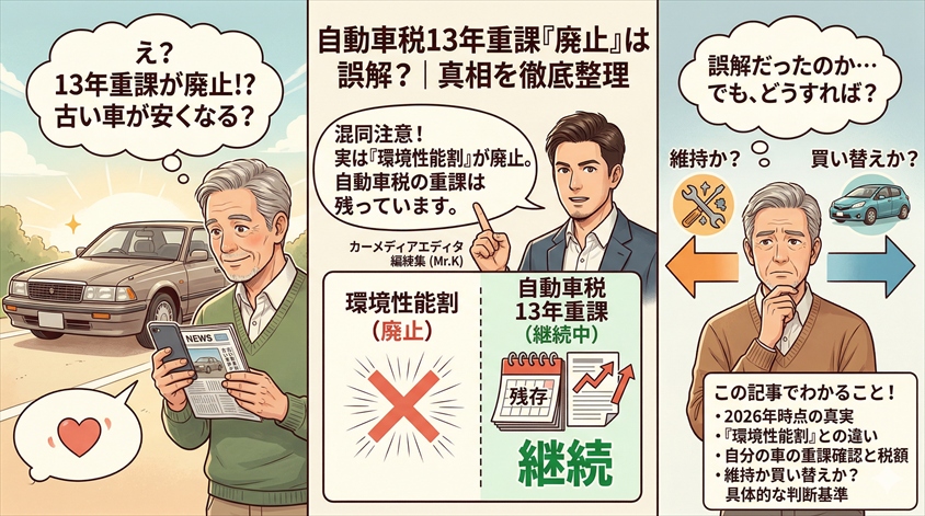 自動車税13年重課なくなるの真相|廃止と勘違いされる理由
