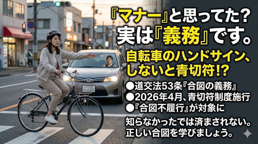 自転車のハンドサインをしないと違反?青切符と合図義務を解説