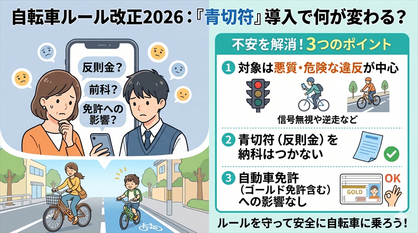 自転車ルール改正2026｜青切符の反則金いくら？前科・免許への影響まとめ