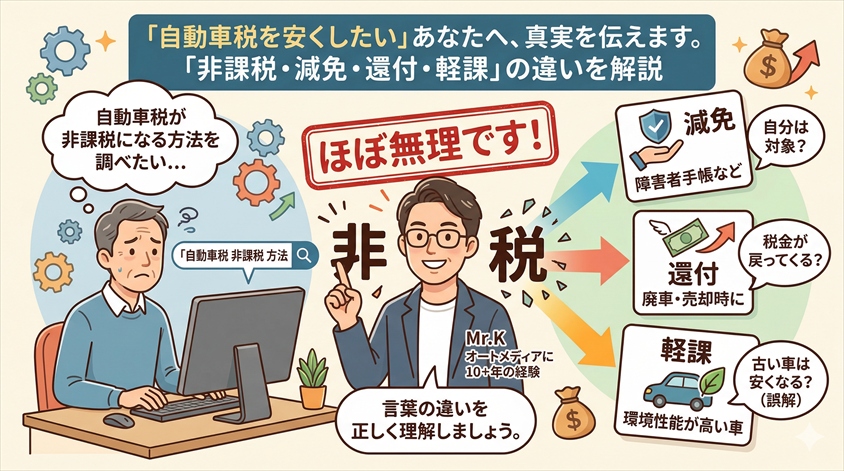 自動車税が非課税になるのはどんなケース?減免・還付・軽課の違いを解説