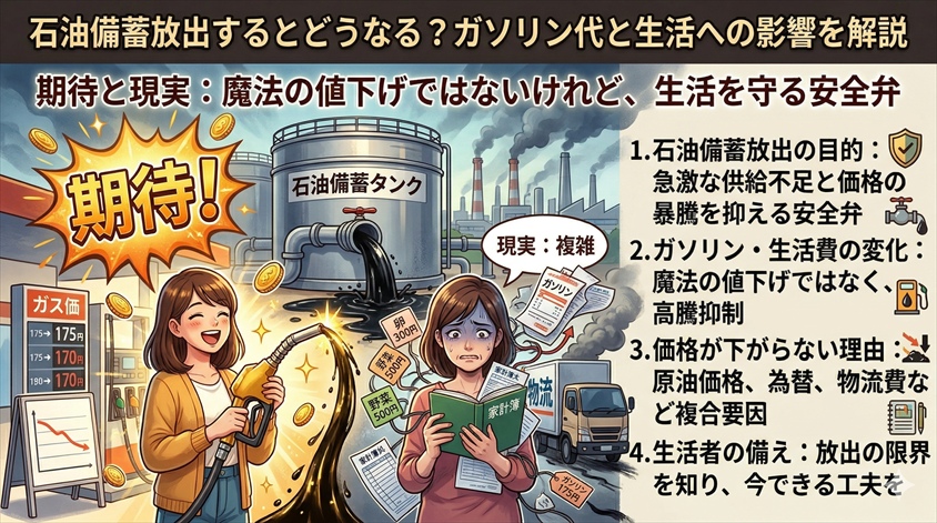 石油備蓄放出するとどうなる？ガソリン代と生活への影響を解説