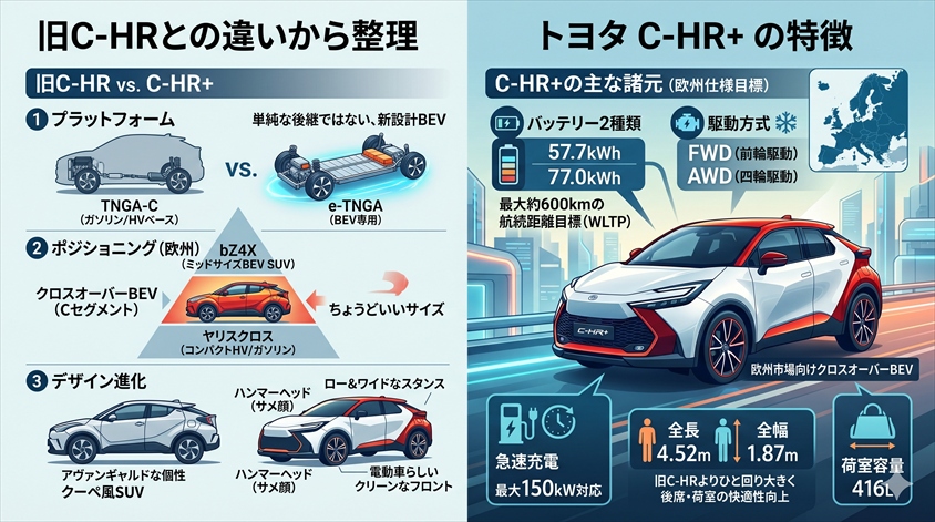 トヨタ C-HR+ とはどんな車か？旧C-HRとの違いから整理しよう
