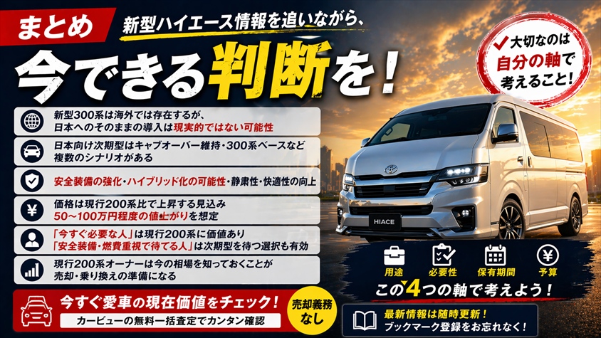 まとめ｜新型ハイエース情報を追いながら、今できる判断を