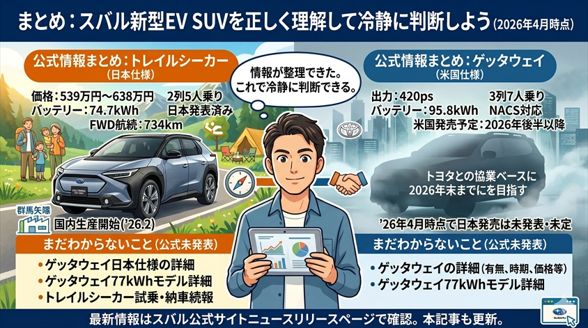 まとめ：スバル新型EV SUVを正しく理解して冷静に判断しよう
