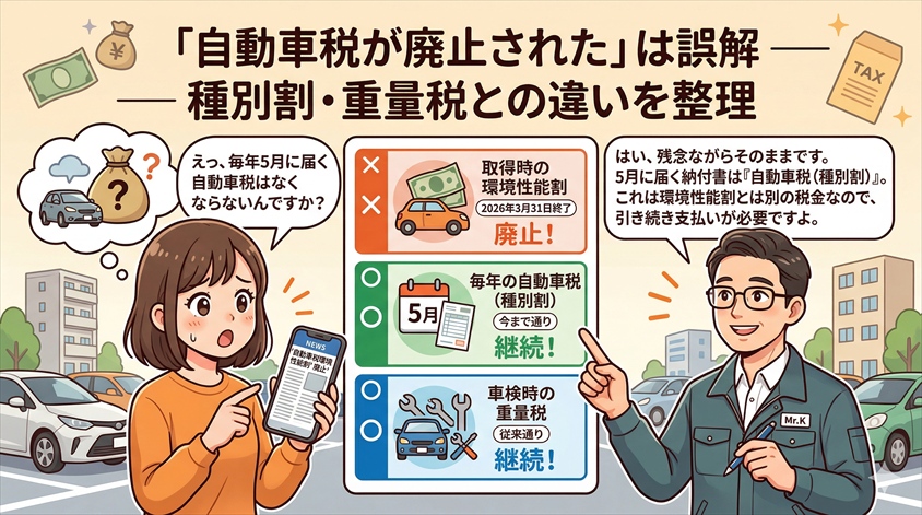 「自動車税が廃止された」は誤解 ── 種別割・重量税との違いを整理