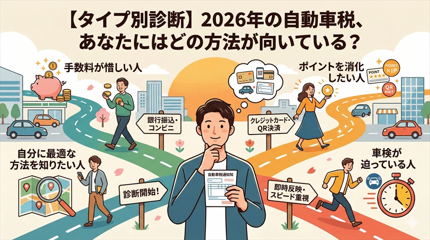 【タイプ別診断】2026年の自動車税、あなたにはどの方法が向いている？