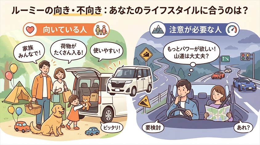 ルーミーの向き・不向き：こんな人には合う、こんな人は要検討