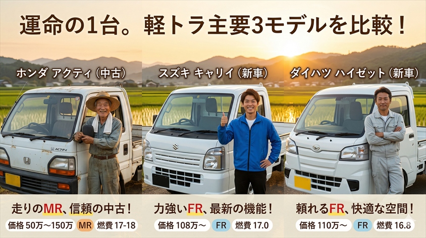 軽トラ主要3モデルを比較する｜アクティ中古・キャリイ・ハイゼット