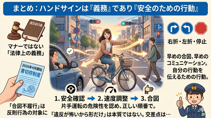 まとめ：ハンドサインは「義務」であり「安全のための行動」