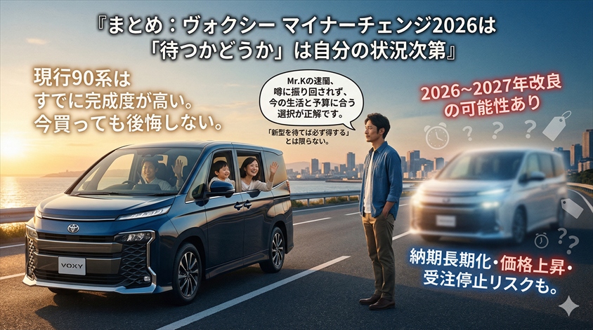 まとめ：ヴォクシー マイナーチェンジ2026は「待つかどうか」は自分の状況次第