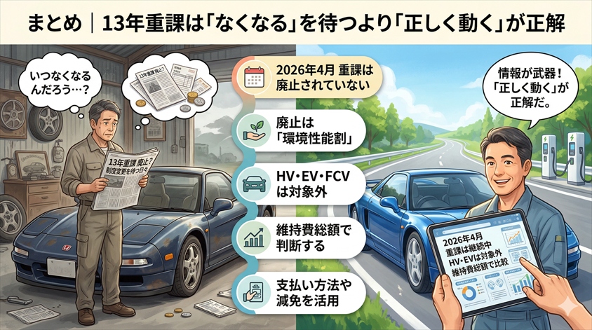 まとめ｜13年重課は「なくなる」を待つより「正しく動く」が正解