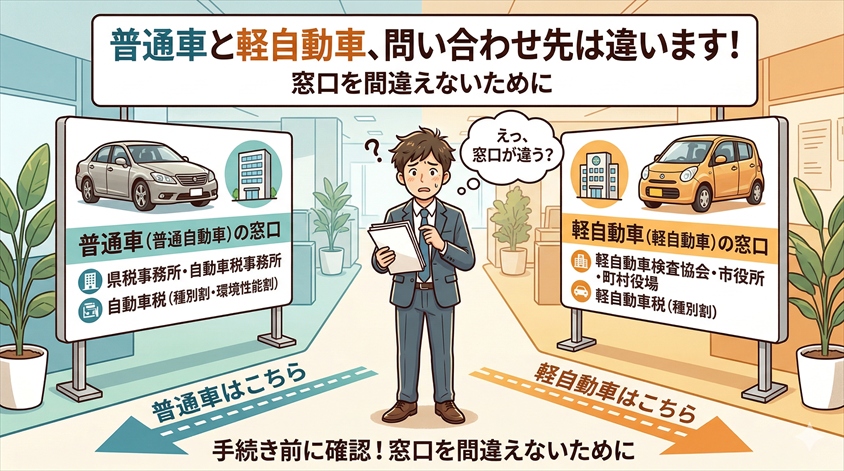 普通車と軽自動車で問い合わせ先が違う！窓口を間違えないために