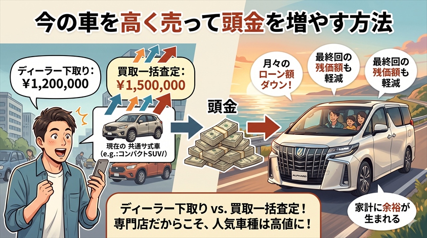 今の車を高く売って頭金を増やす方法