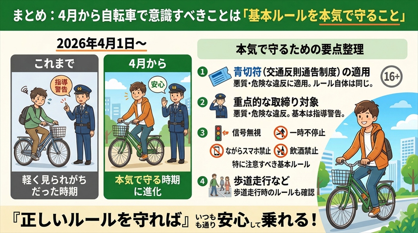 まとめ:4月から自転車で意識すべきことは「基本ルールを本気で守ること」