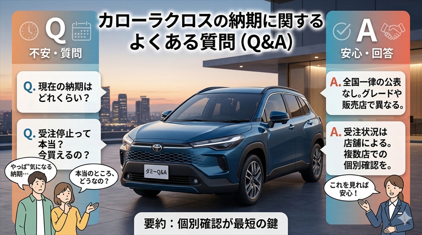 カローラクロスの納期に関するよくある質問（Q&A）