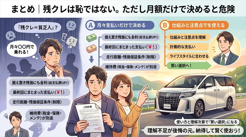 まとめ｜残クレは恥ではない。ただし月額だけで決めると危険