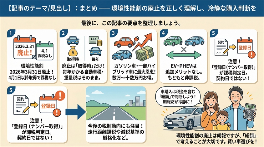 まとめ ── 環境性能割の廃止を正しく理解し、冷静な購入判断を
