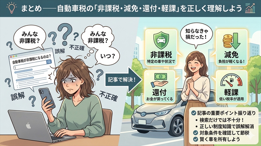 まとめ――自動車税の「非課税・減免・還付・軽課」を正しく理解しよう