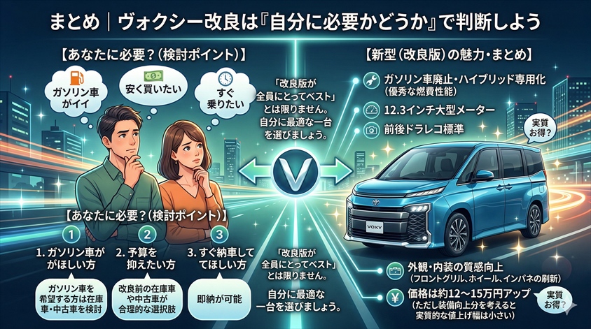 まとめ｜ヴォクシー改良は「自分に必要かどうか」で判断しよう