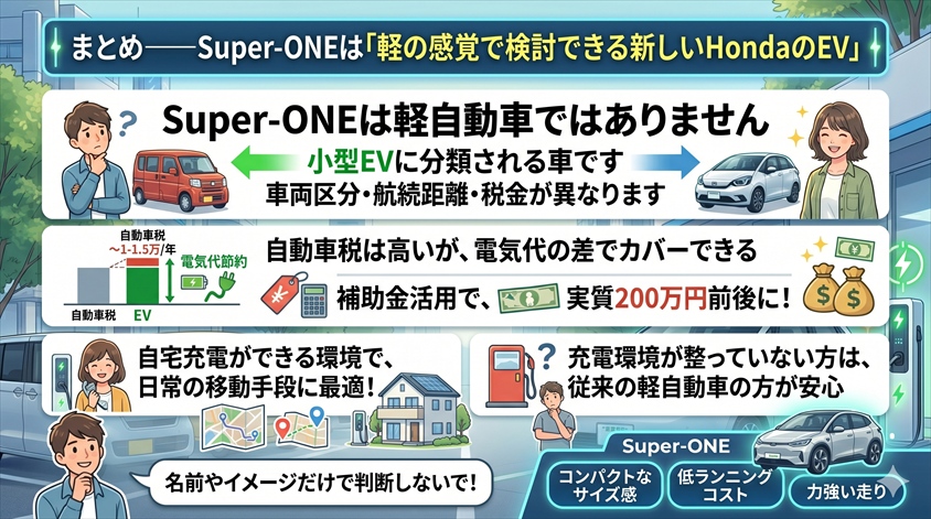 まとめ——Super-ONEは「軽の感覚で検討できる新しいHondaのEV」