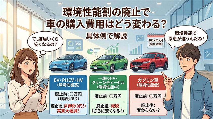 環境性能割の廃止で車の購入費用はどう変わる？具体例で解説