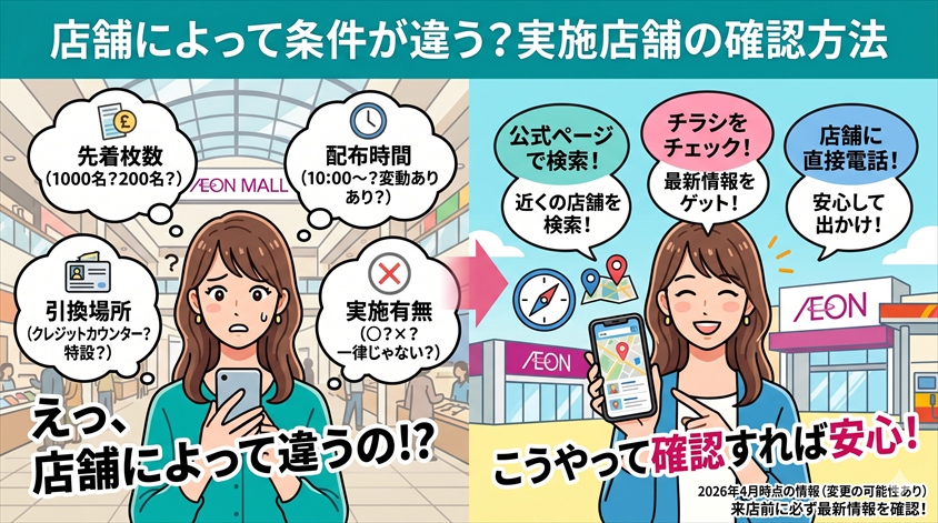 店舗によって条件が違う?実施店舗の確認方法