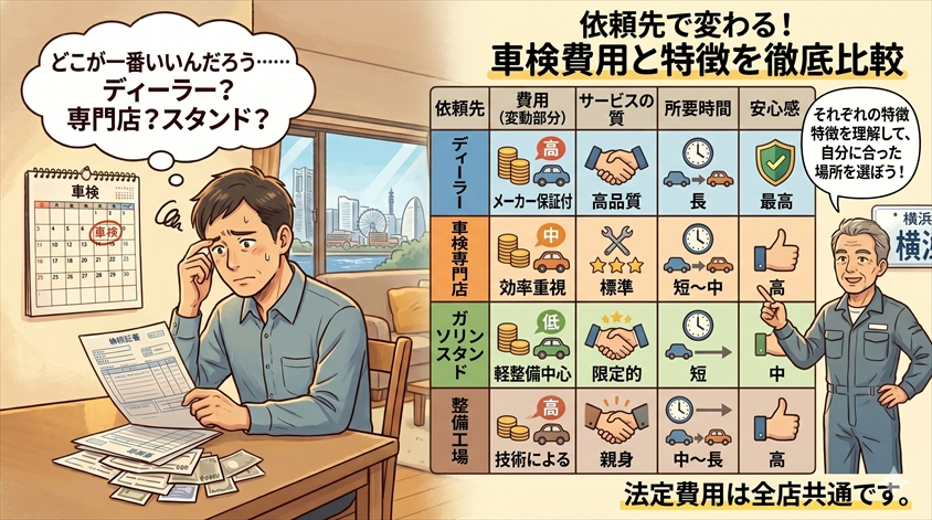 依頼先で変わる!車検費用と特徴を徹底比較