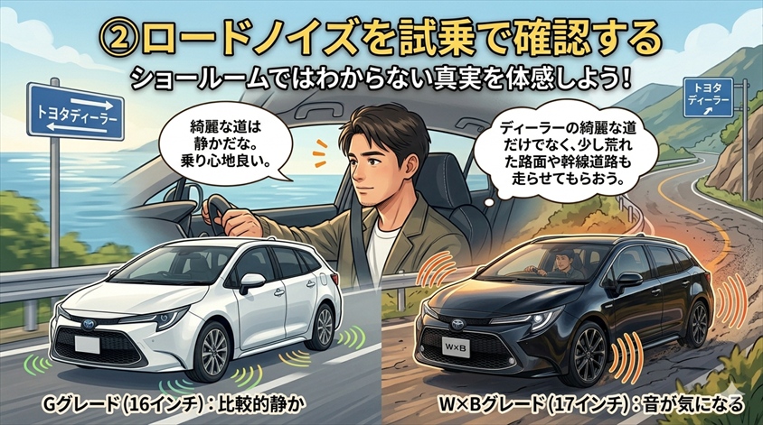 ロードノイズを試乗で確認する