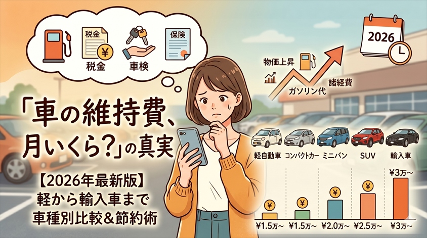 【2026年最新】車の維持費は月いくら？軽〜輸入車まで車種別比較と節約法