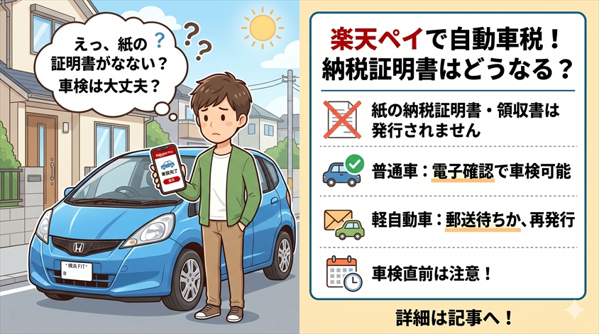 自動車税を楽天ペイで払うと納税証明書はどうなる？